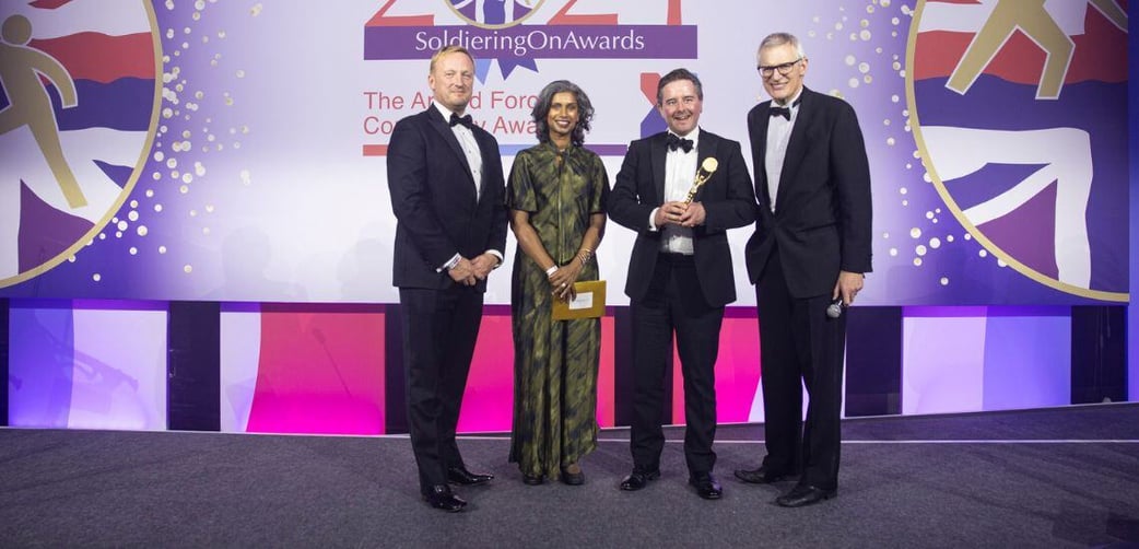 Nick Orde-Powlett accepting the Business Scale-Up Award at the Soldiering On Awards 2024