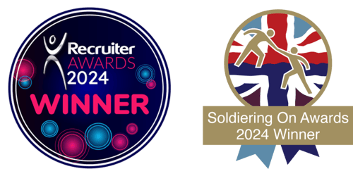 Recruiter Awards and Soldiering On Awards winner badges