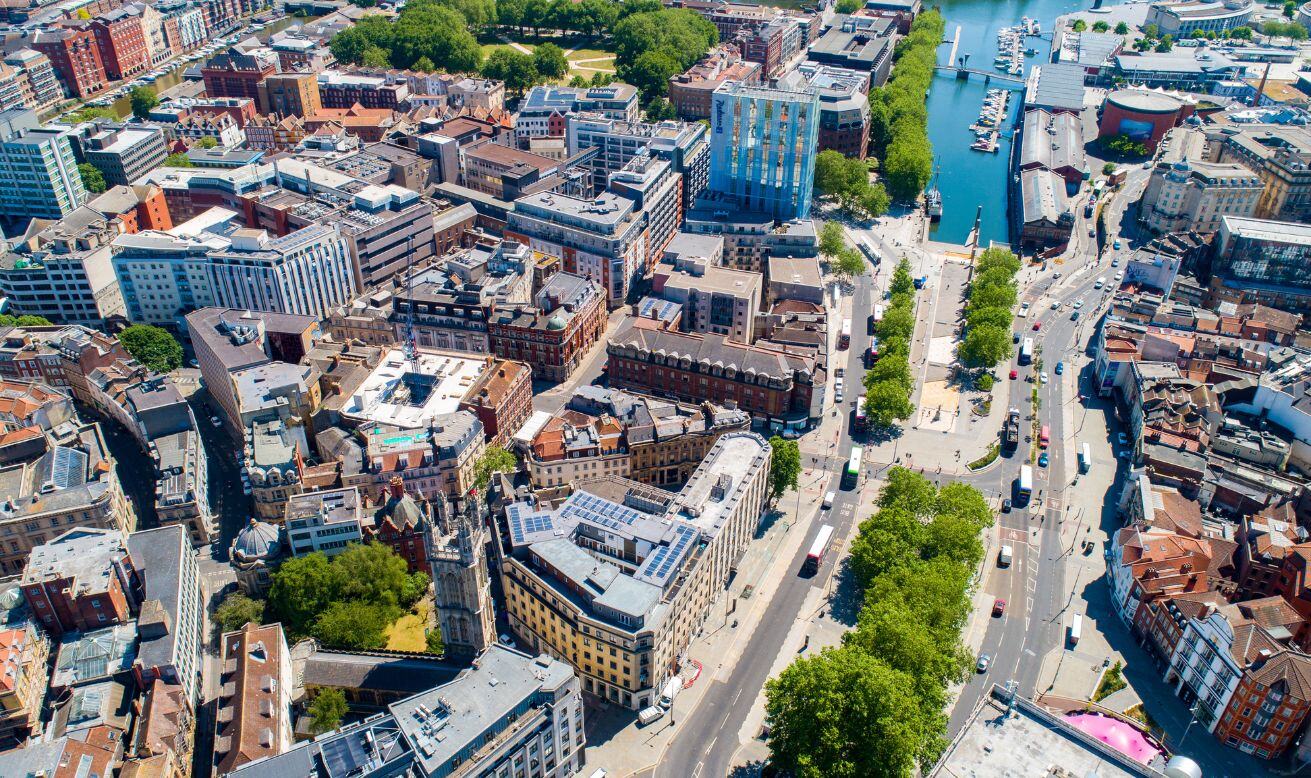 Aerial view of the city of Bristol